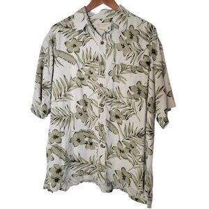 Men's Island Republic Tan Olive Black Floral Camp Shirt Sleeve Button Beach XXL